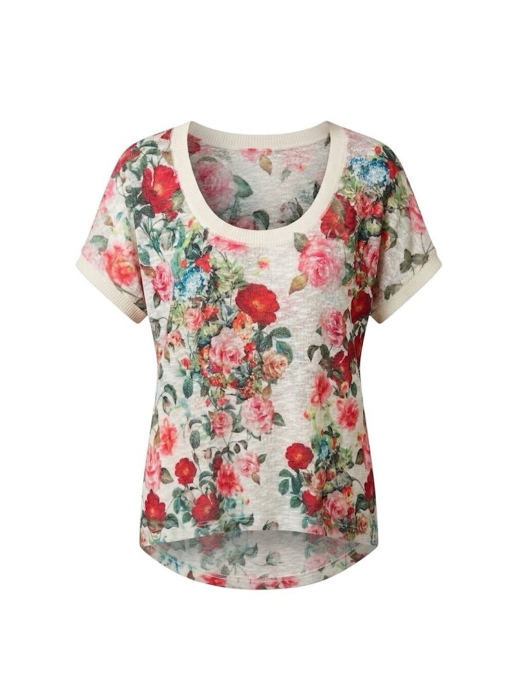 Bobeau NXG Women Floral Short Sleeve Top Knit Blouse Made in USA Size XL